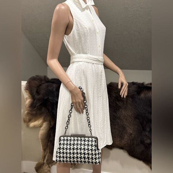 Houndstooth Woven Cowhide Push Lock Clutch/Shoulder Bag/Crossbody/Evening Bag - Picture 8 of 16